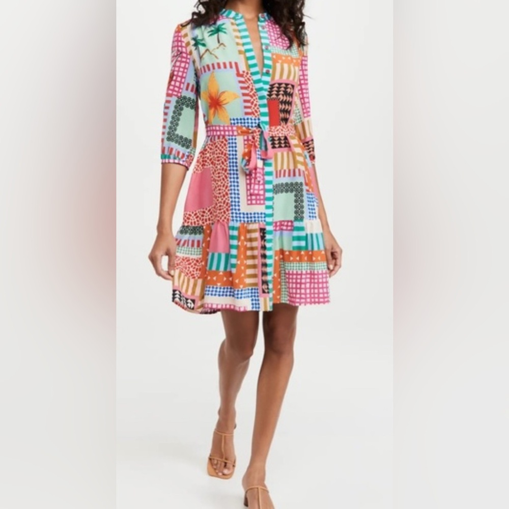 Saloni Tyra mini dress in a multi-colored patchwork print